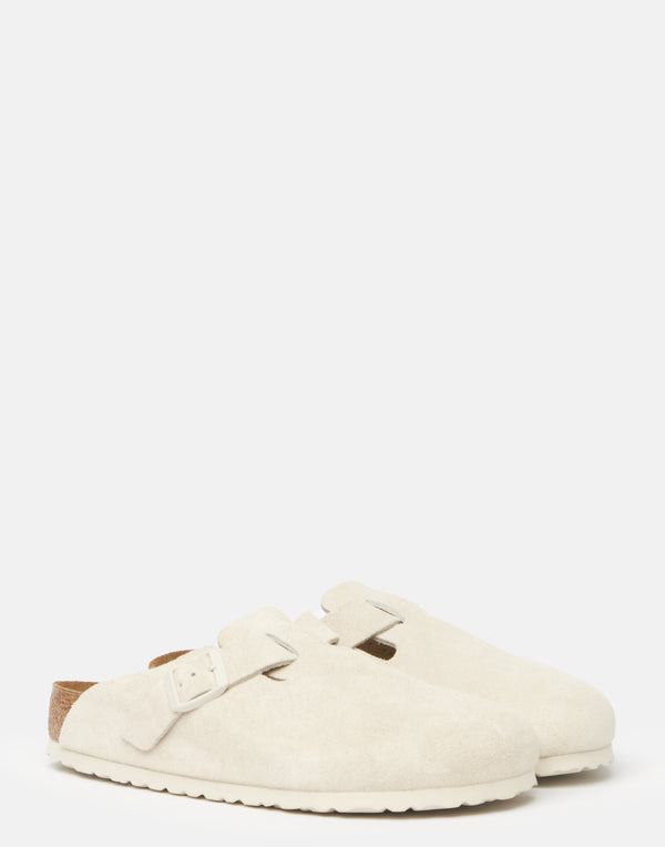 Antique White Suede Boston Slides