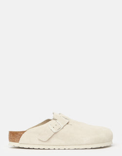 Antique White Suede Boston Slides