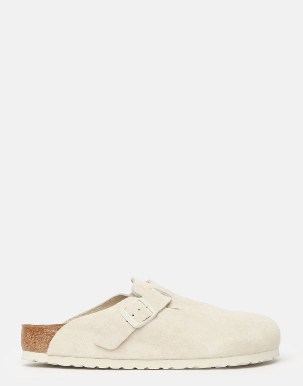 Antique White Suede Boston Slides