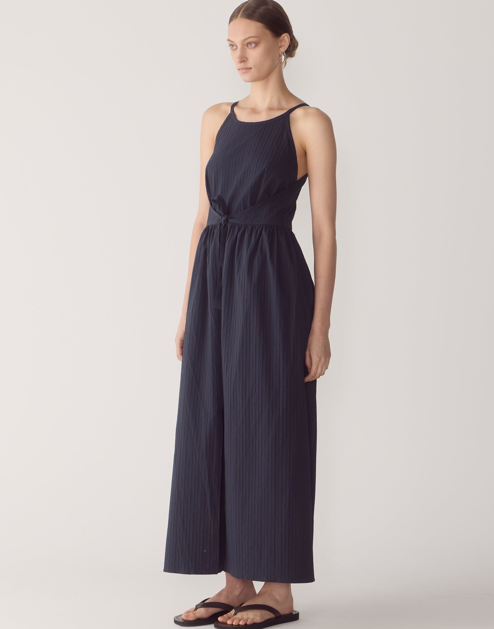 Navy Cotton Textured Chelsea Dress