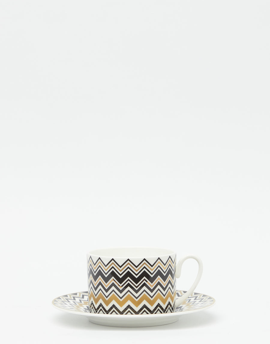 Gold Zig Zag Porcelain Tea Cup Set of 2