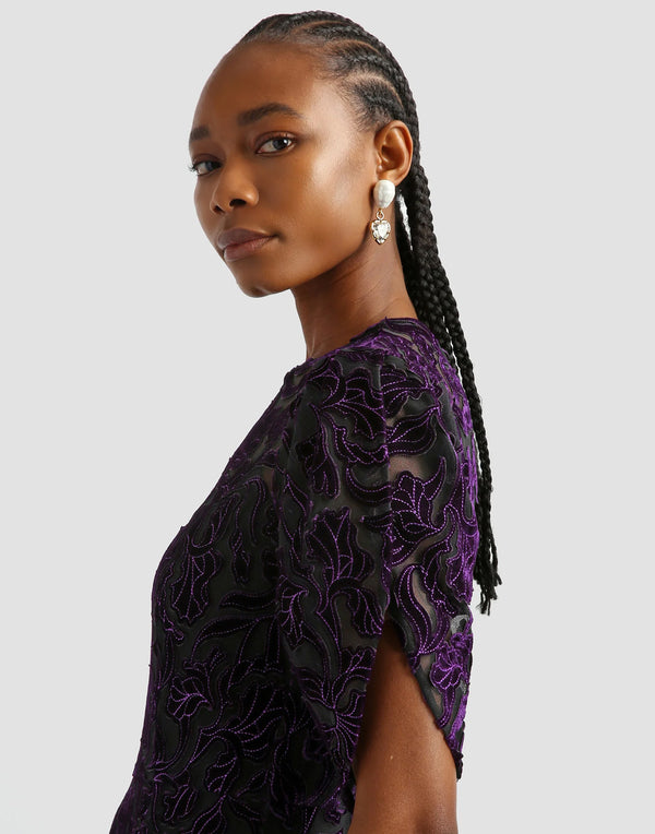 Purple Cutwork Velvet Dress