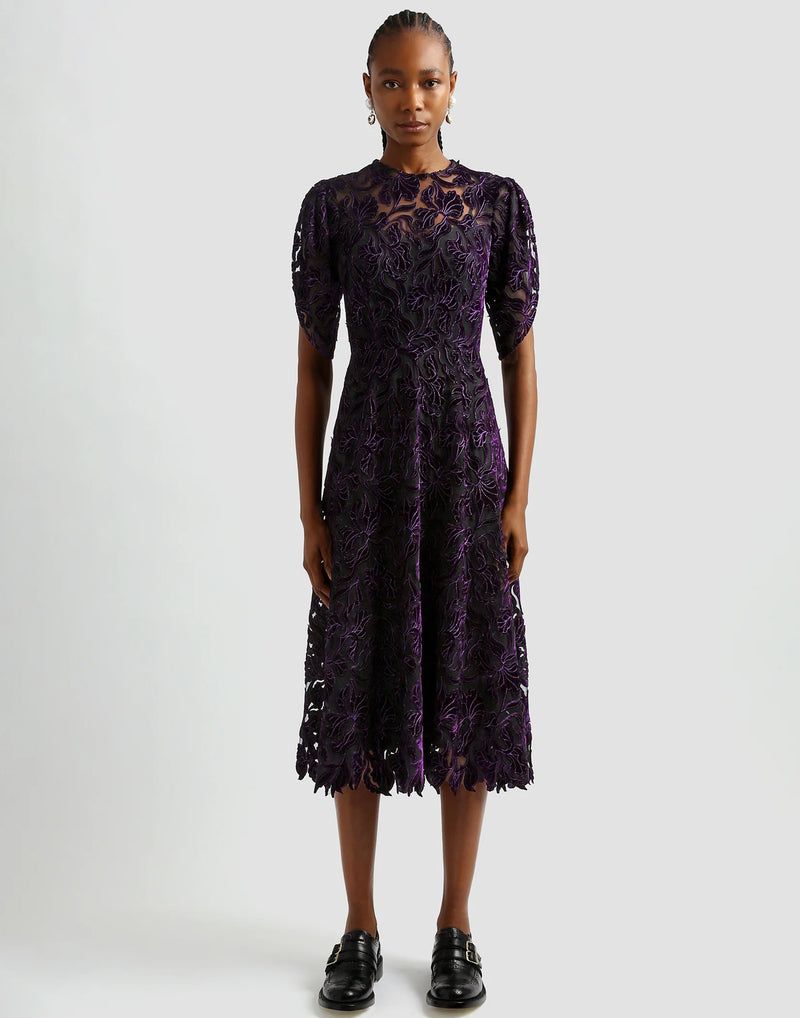 Purple Cutwork Velvet Dress