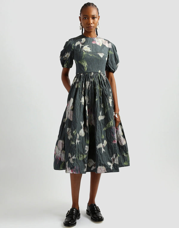 Evelyn Floral Print Chine Taffeta Dress