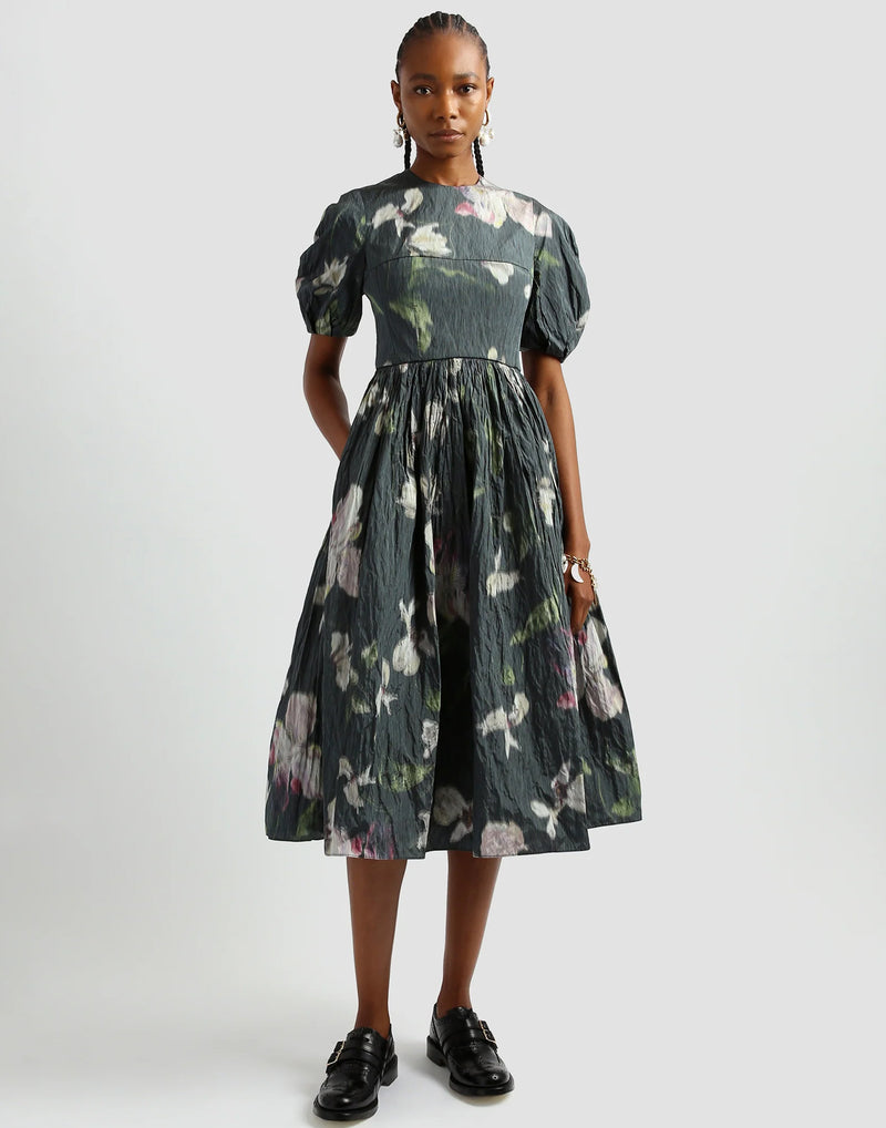 Evelyn Floral Print Chine Taffeta Dress