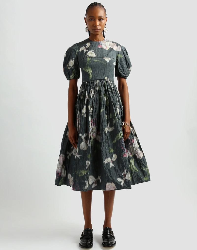Evelyn Floral Print Chine Taffeta Dress