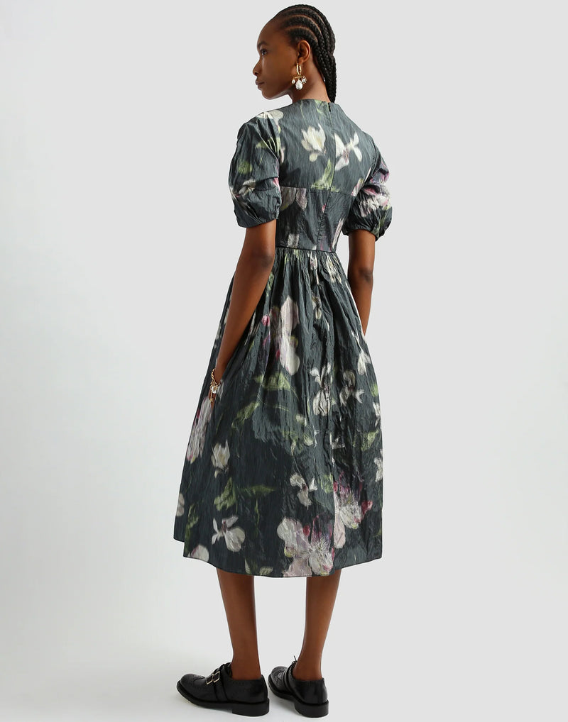 Evelyn Floral Print Chine Taffeta Dress