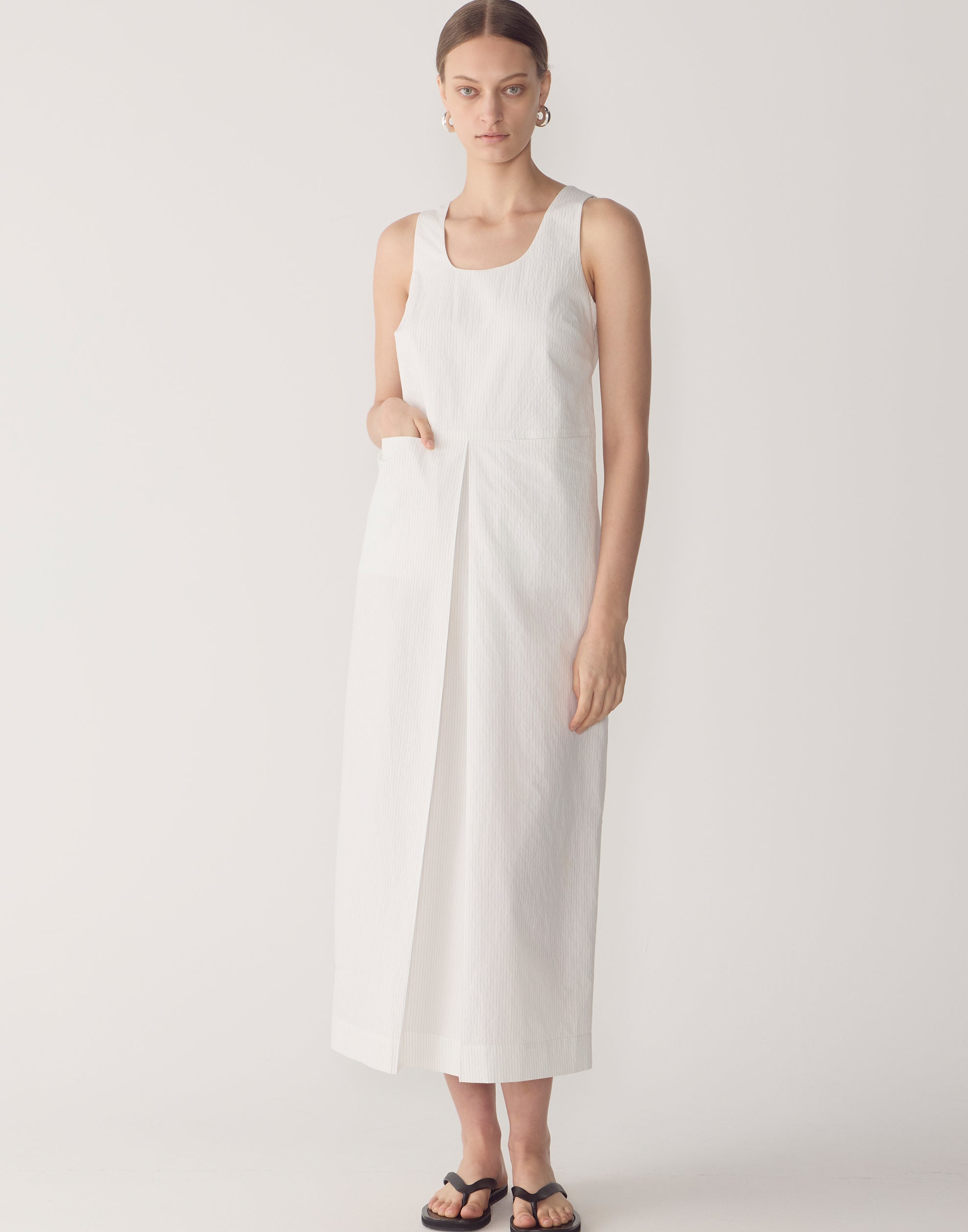 White Pinstripe Cotton Floss Dress