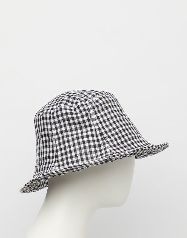 Black & White Linen Gingham Himari Hat