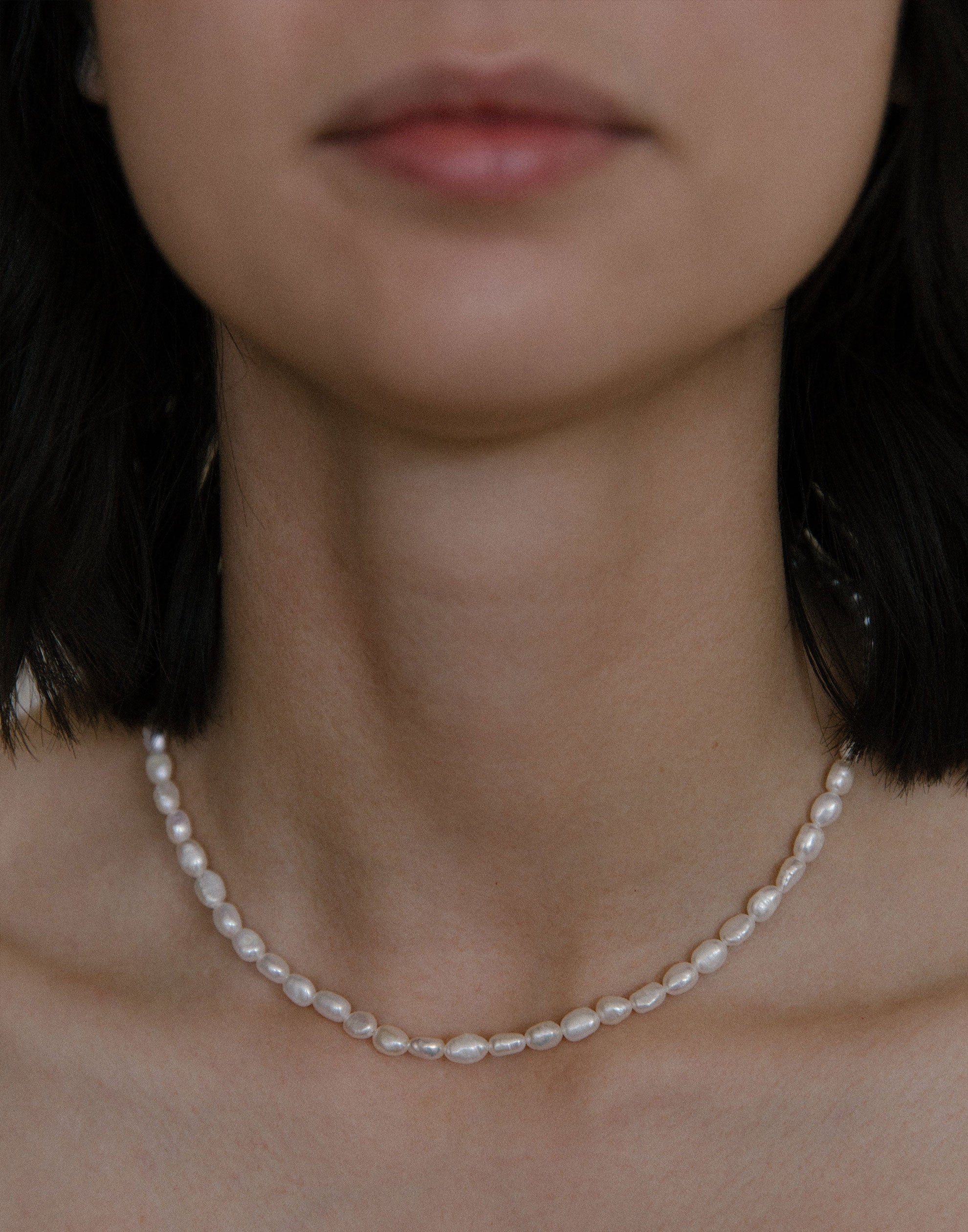 Freshwater Pearl & Silver Olive Necklace