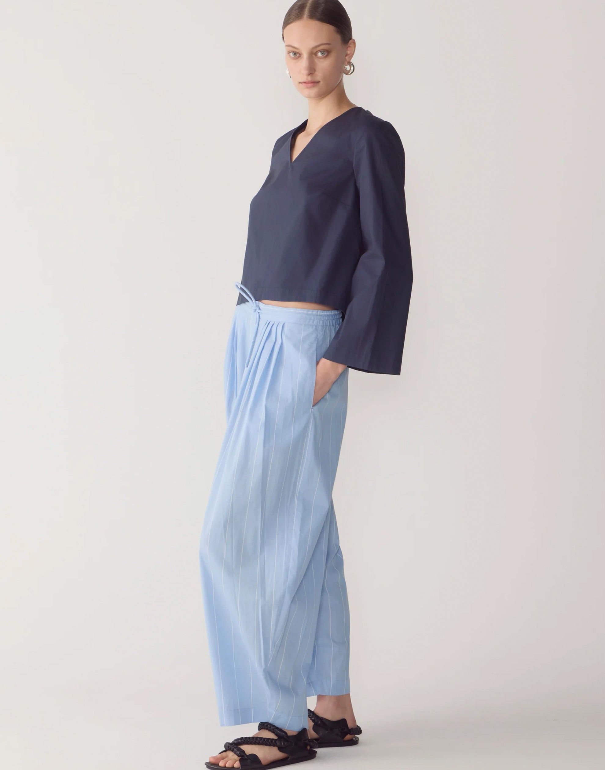 Chambray Pinstripe Cotton Pamela Pants