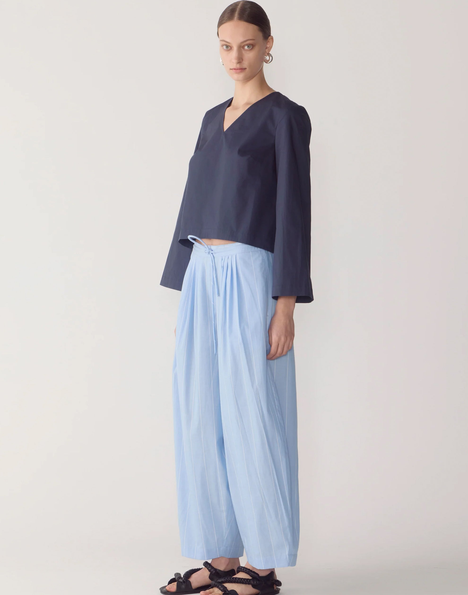 Chambray Pinstripe Cotton Pamela Pants