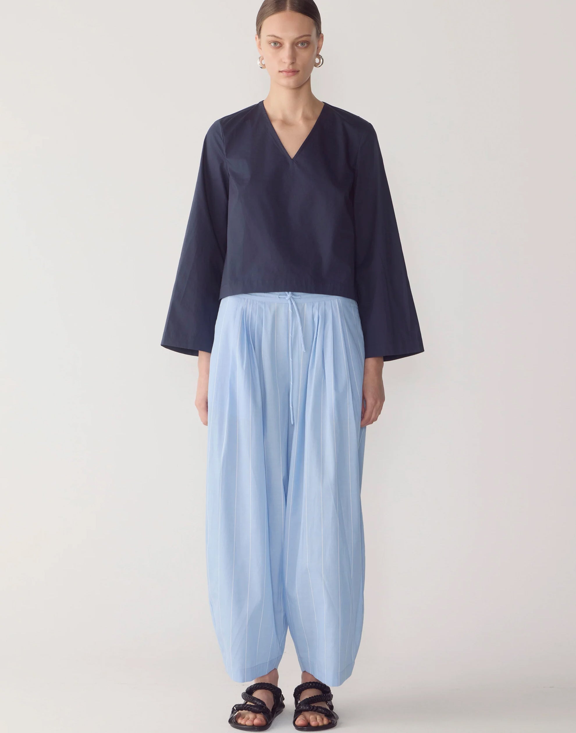 Chambray Pinstripe Cotton Pamela Pants