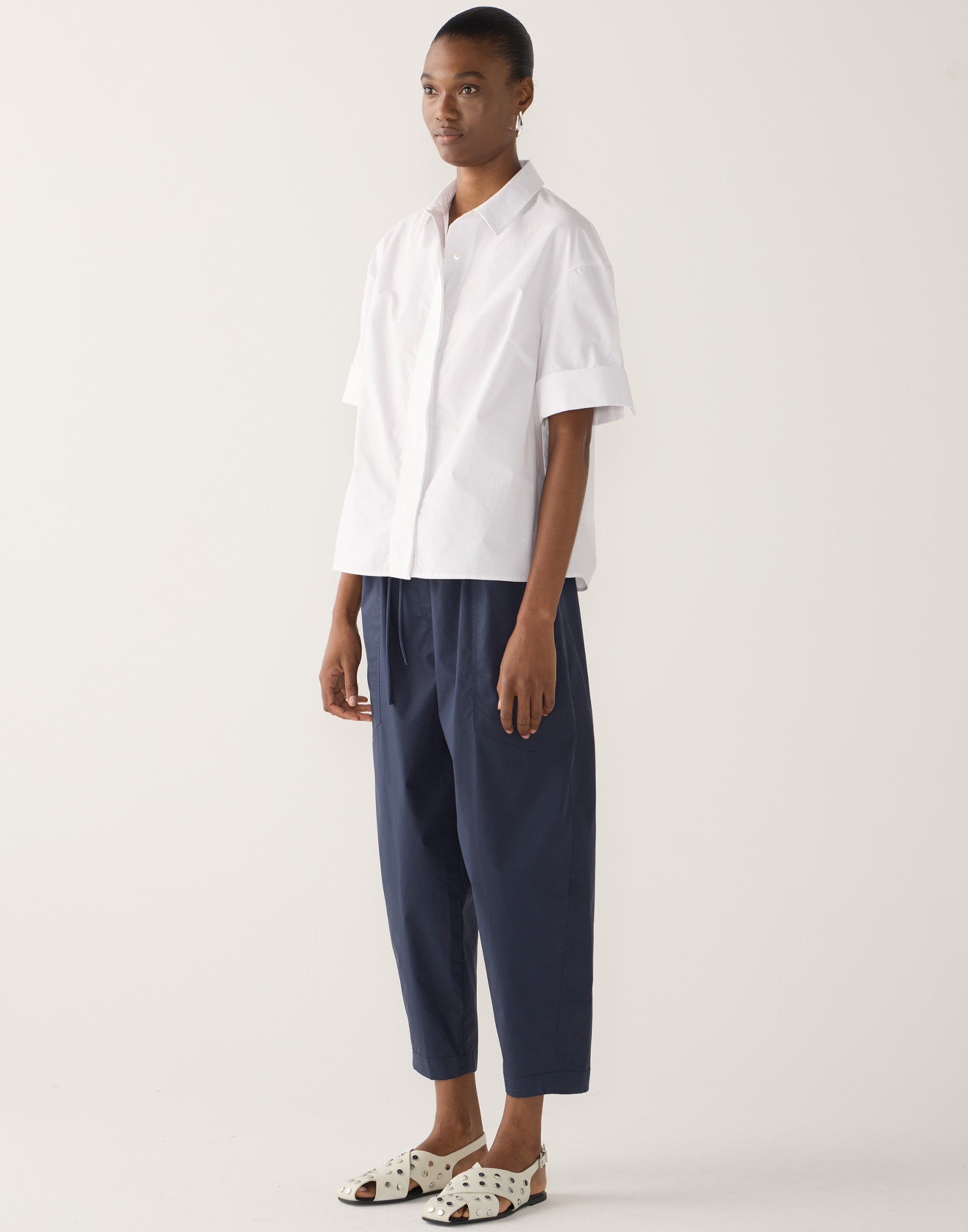 Navy Cotton Poplin Edna Pants