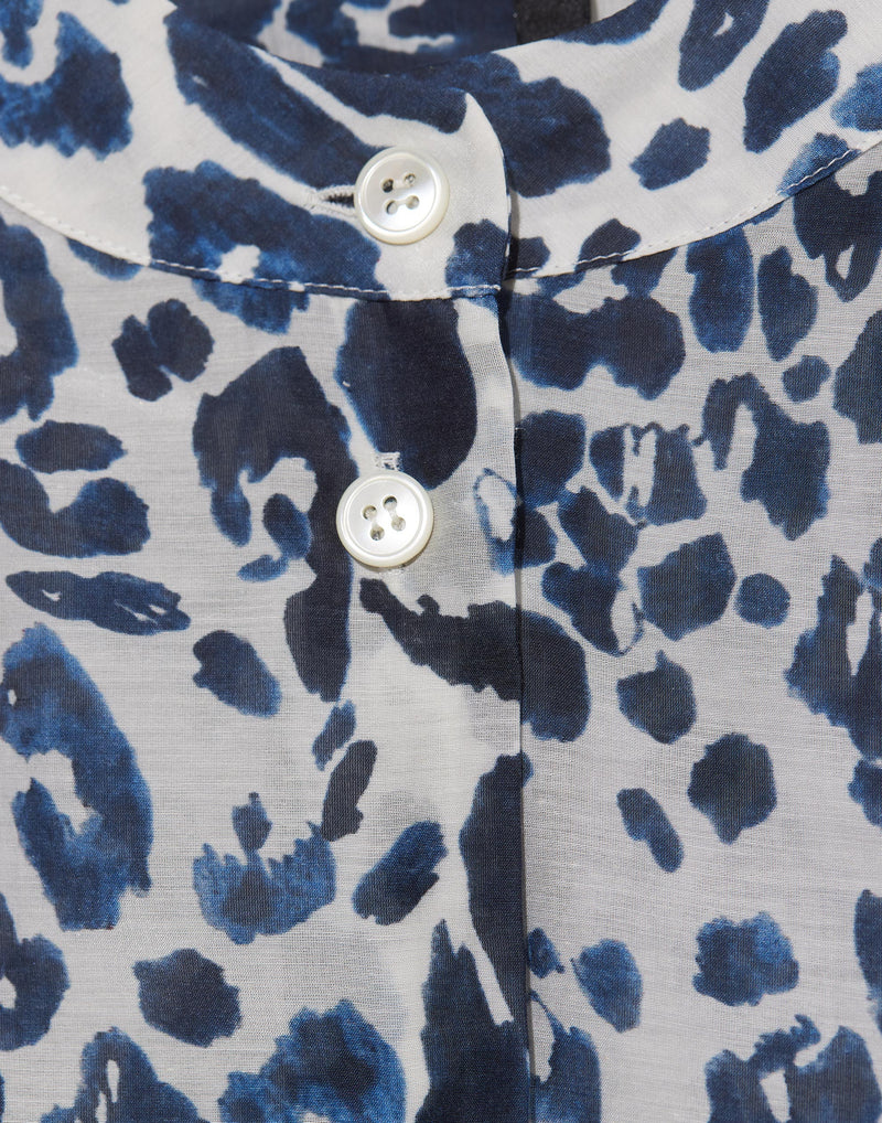 Blue Printed Cotton & Silk Oversize Shirt