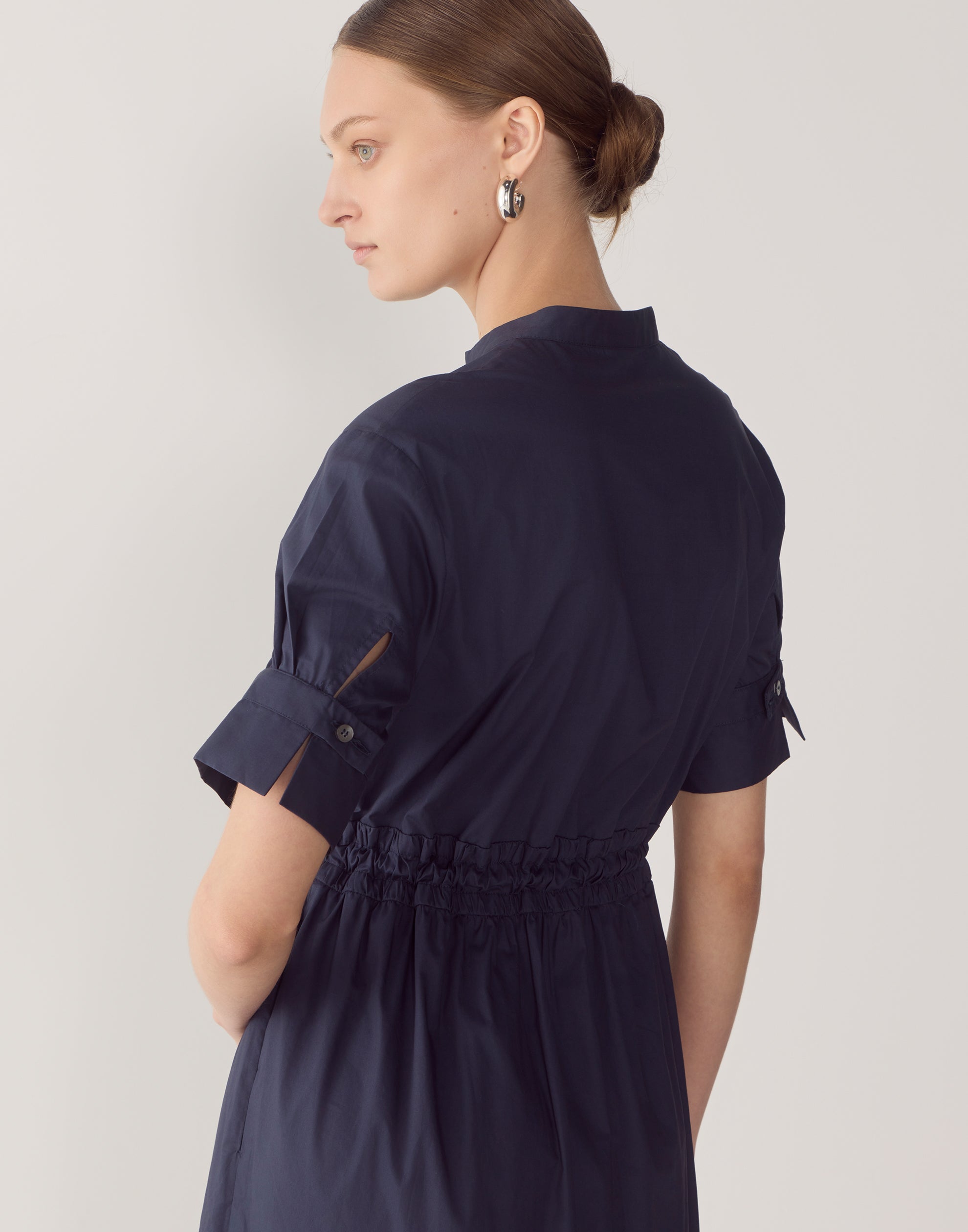Navy Cotton Poplin Yolanda Dress