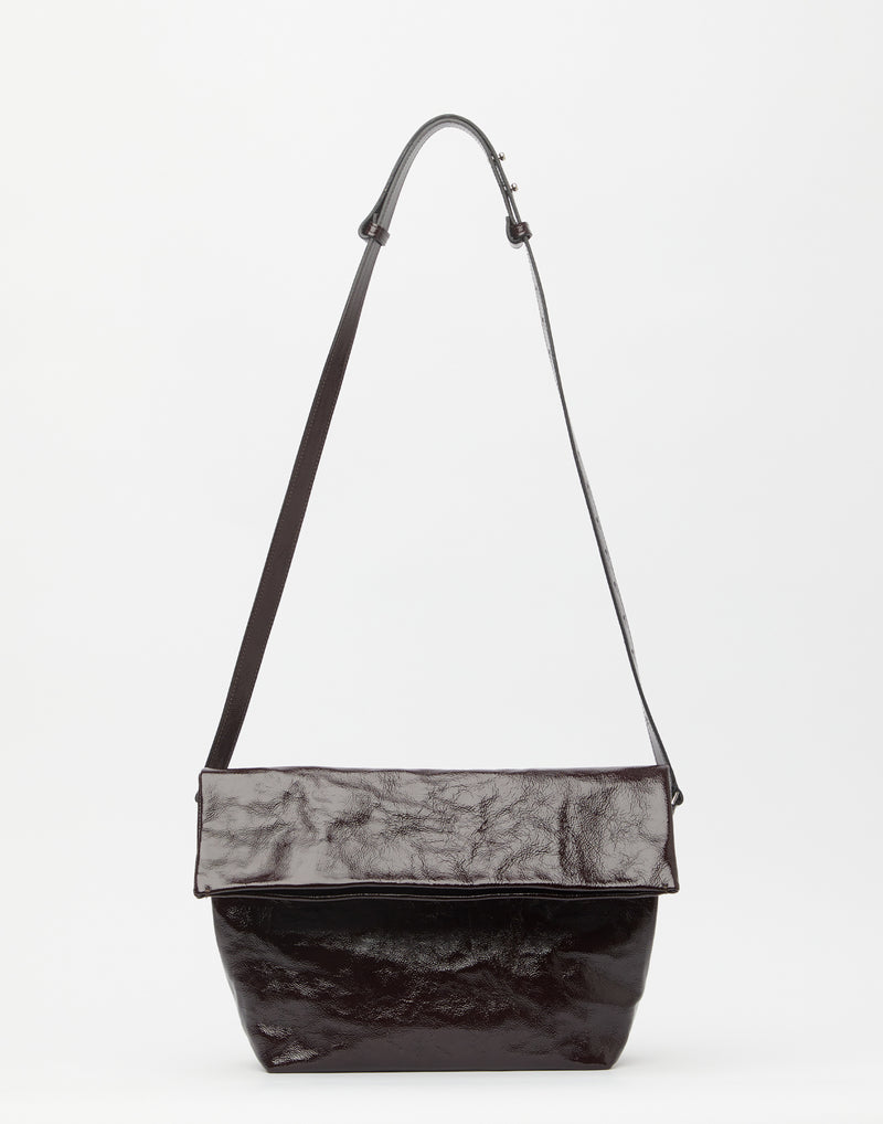 Cacao Patent Leather Big Shoulder Bag