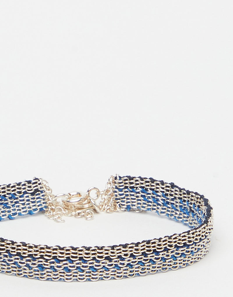 Silver & Blue Silk Bracelet