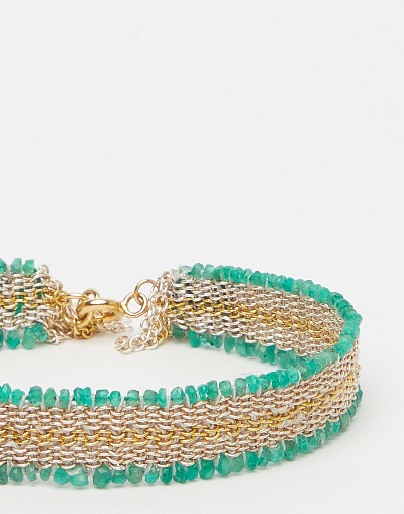 Green Emerald & Silver Silk Bracelet