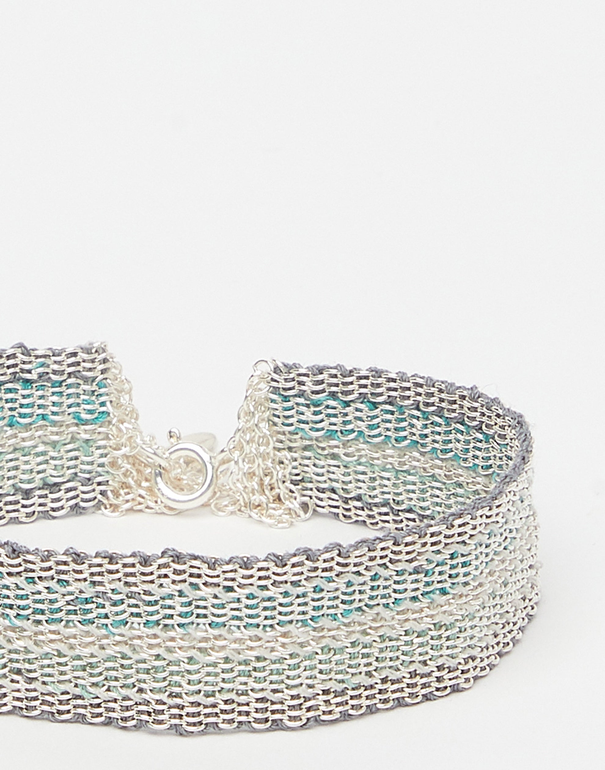 Silver & Mint Green Silk Bracelet