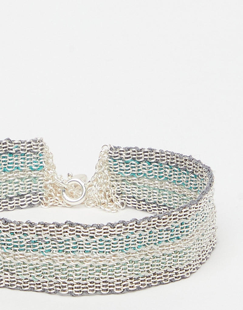 Silver & Mint Green Silk Bracelet
