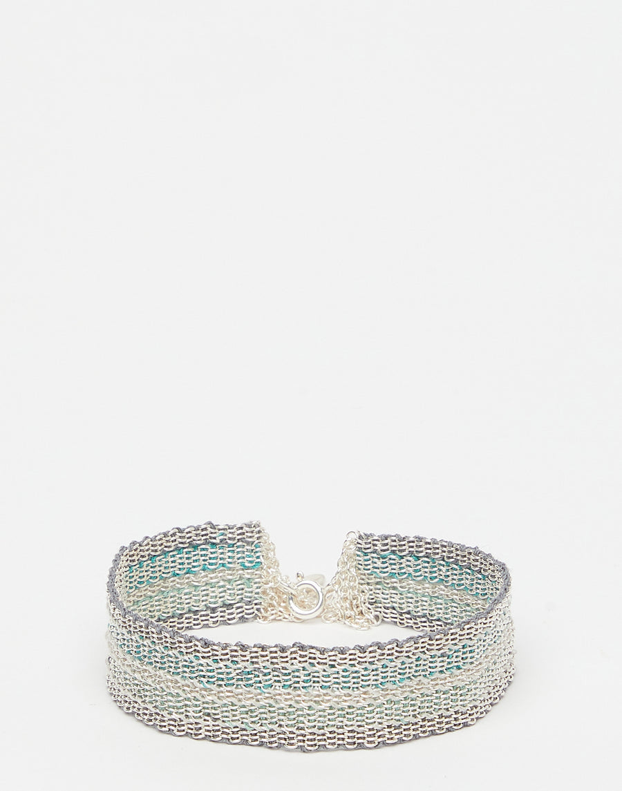 Silver & Mint Green Silk Bracelet