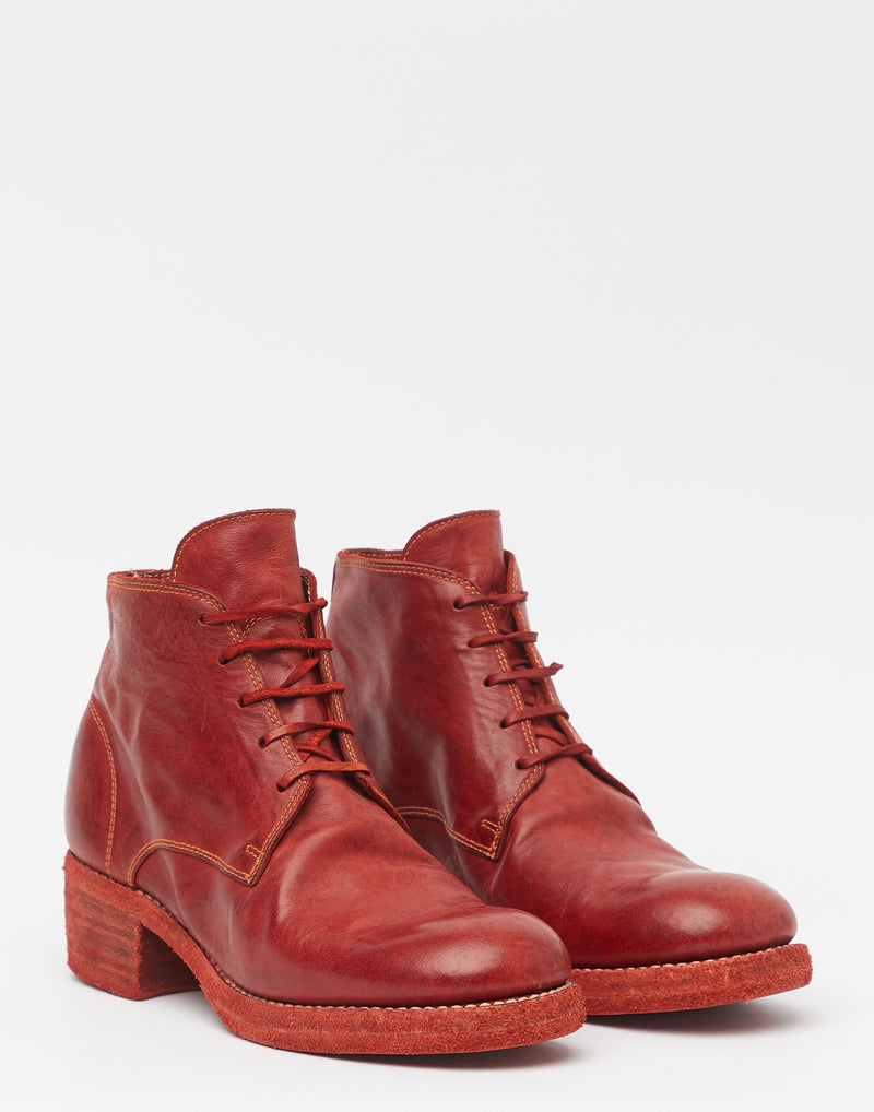 Red Leather Lace Up Ankle Boots