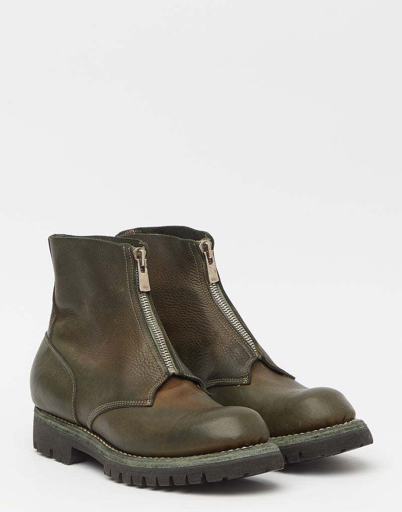 Olive Green Front Zip Military Boots