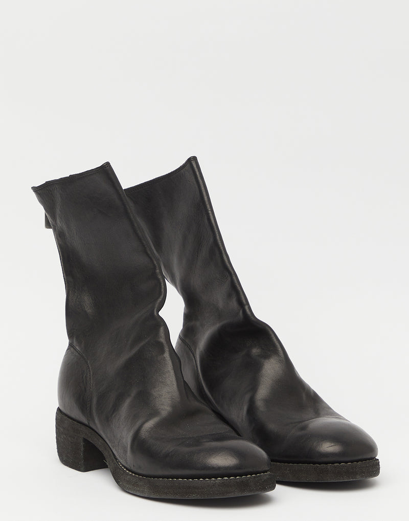 Black Leather Back Zip Mid Boots