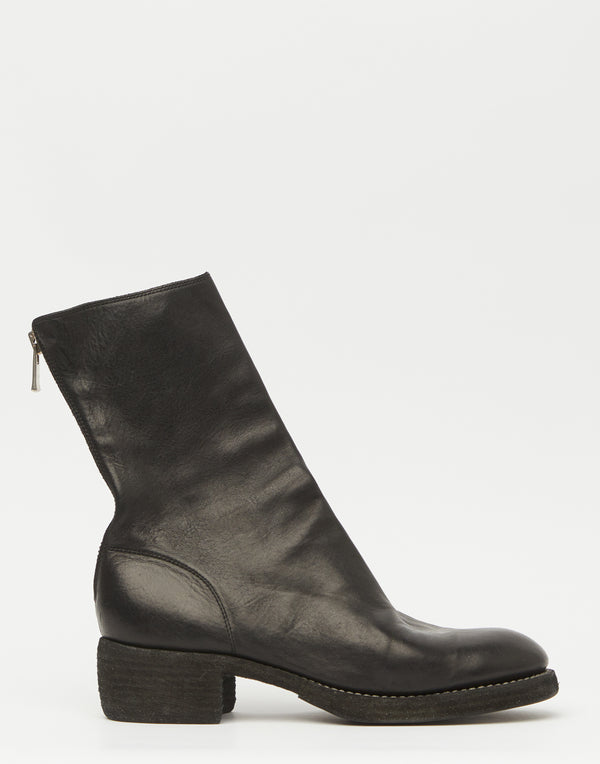 Black Leather Back Zip Mid Boots