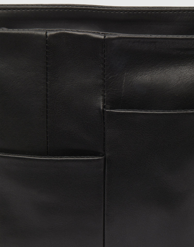 Small Black Leather Patch Parallel Bag