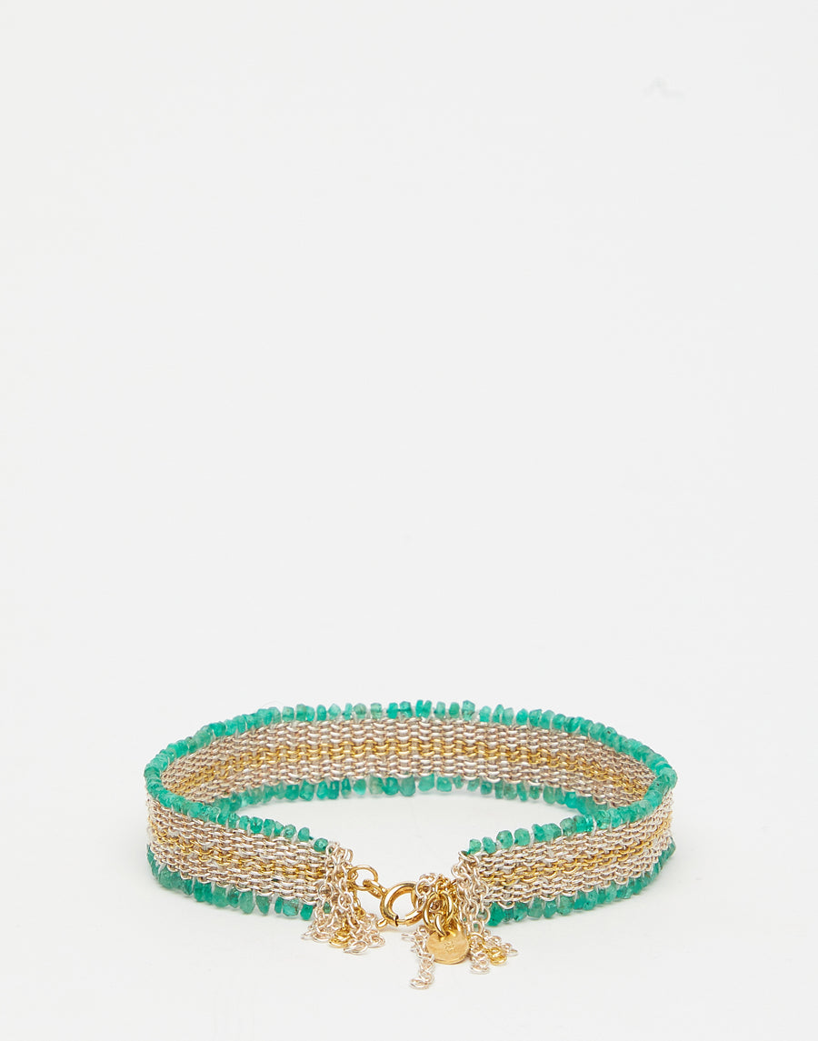 Green Emerald & Silver Silk Bracelet