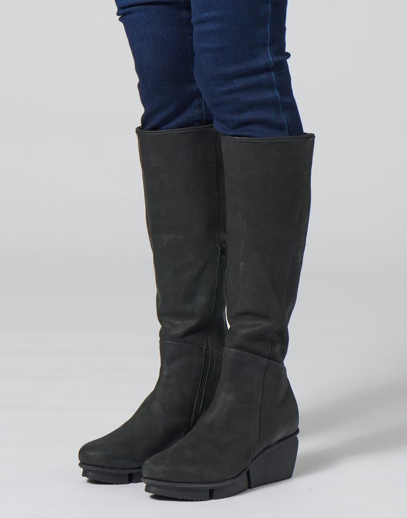 Black Suede Leather Dart Boots