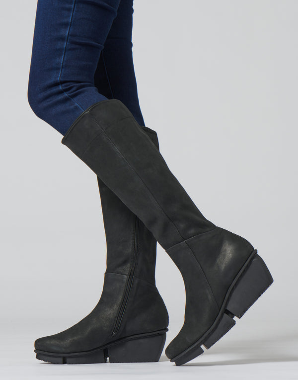 Black Suede Leather Dart Boots