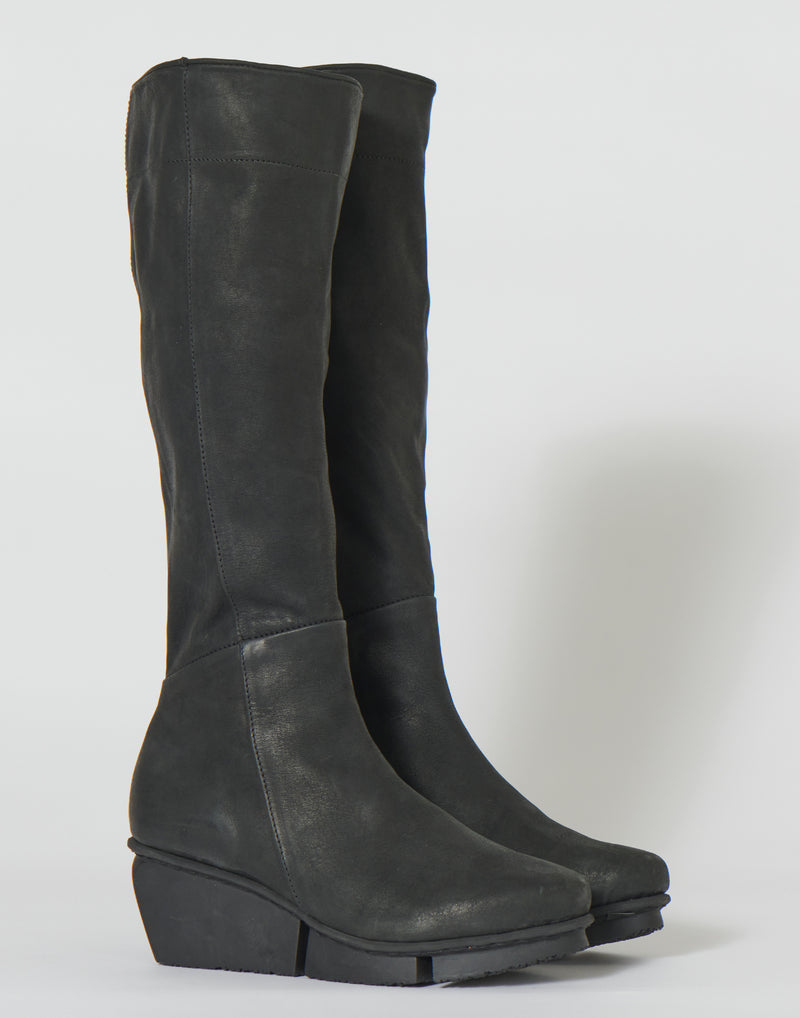 Black Suede Leather Dart Boots