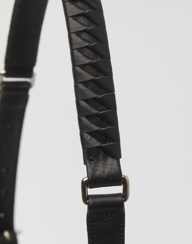 Small Black Leather Patch Parallel Bag