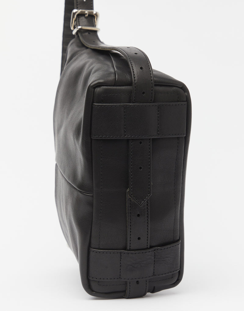 Small Black Leather Patch Parallel Bag