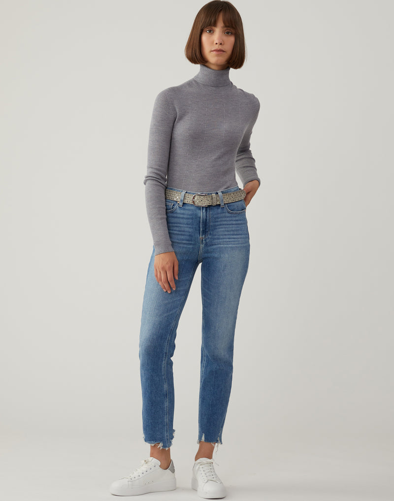 Studded Light Grey Leather Tini Belt