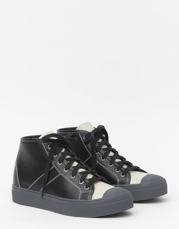 Black Leather Concealed Heel Foster Sneakers