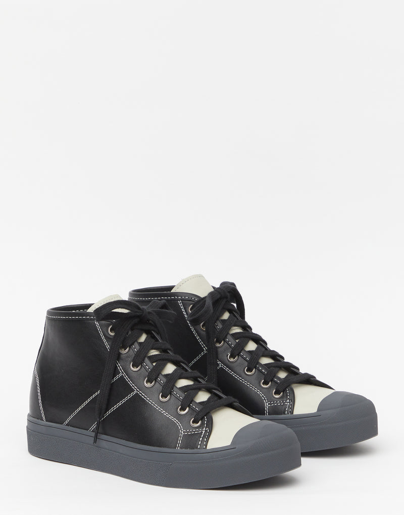 Black Leather Concealed Heel Foster Sneakers