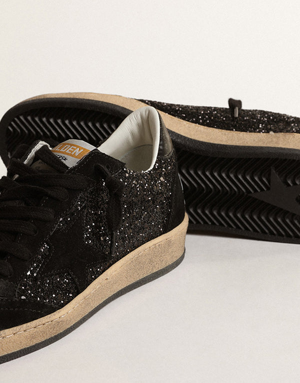 Black Glitter & Suede Ball Star Sneakers