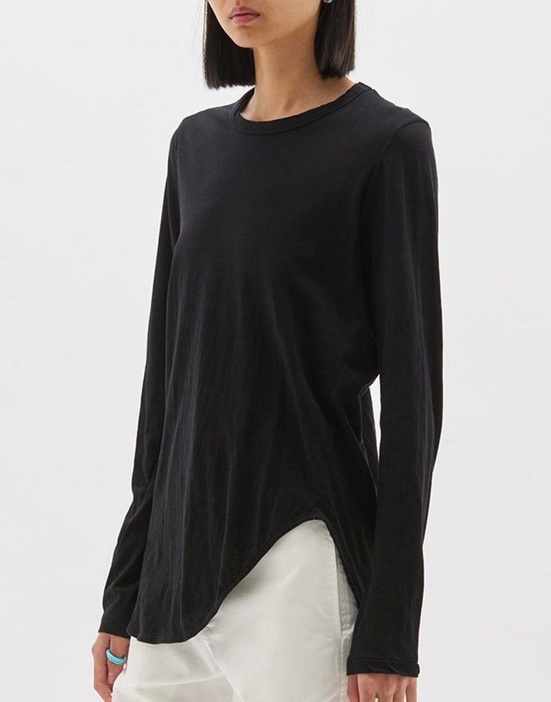 Black Regular Scoop Hem Long Sleeve T-Shirt