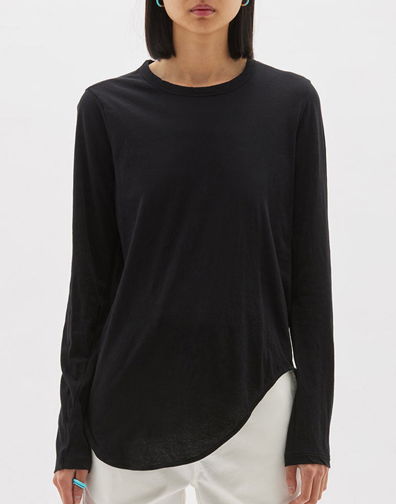Black Regular Scoop Hem Long Sleeve T-Shirt