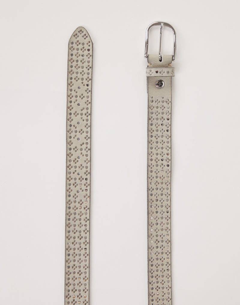 Studded Light Grey Leather Tini Belt