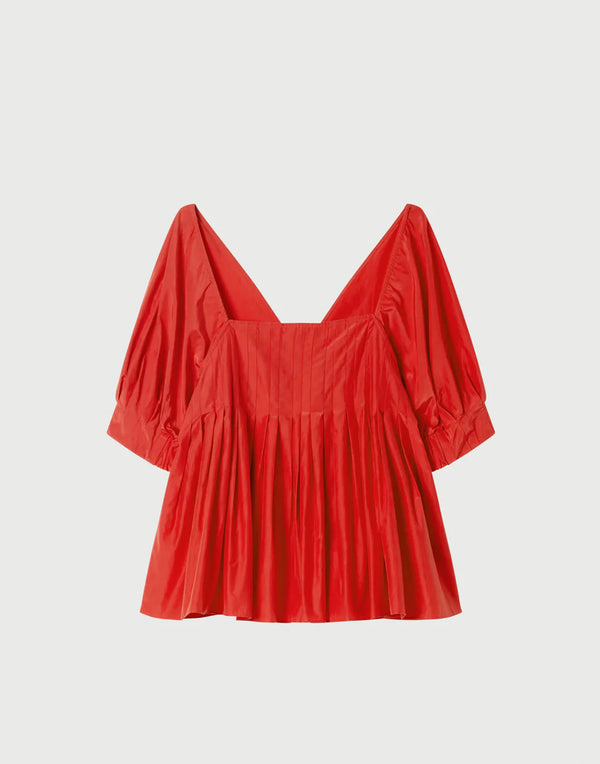 Ruby Red Silk & Cotton Peony Blouse