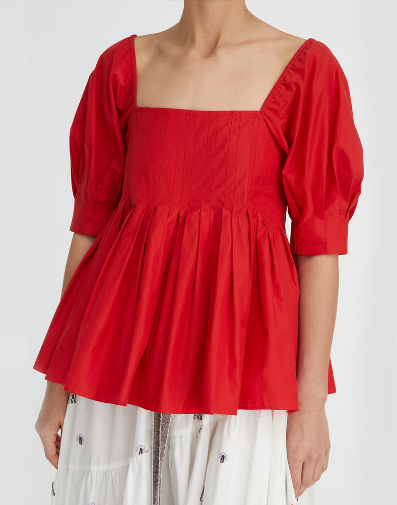 Ruby Red Silk & Cotton Peony Blouse