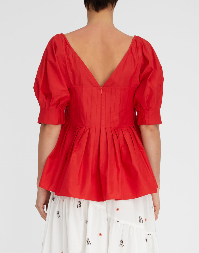 Ruby Red Silk & Cotton Peony Blouse