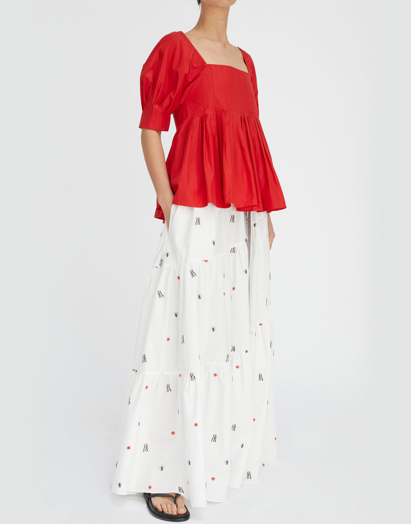Ruby Red Silk & Cotton Peony Blouse